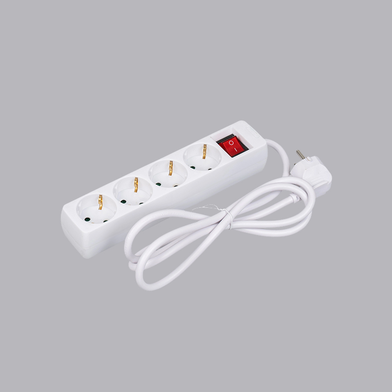 LOB-04K Priză multiplă cu 4 căi de formă dreptunghiulară de tip german cu comutator Multi-Socket