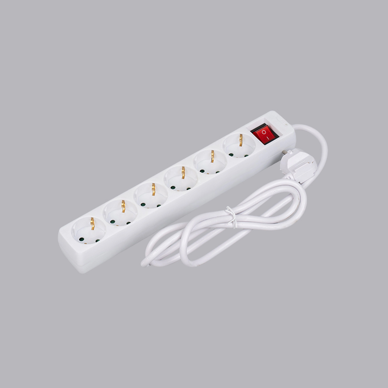 LOB-06K Priză multiplă în formă dreptunghiulară de tip german cu 6 căi cu comutator Multi-Socket