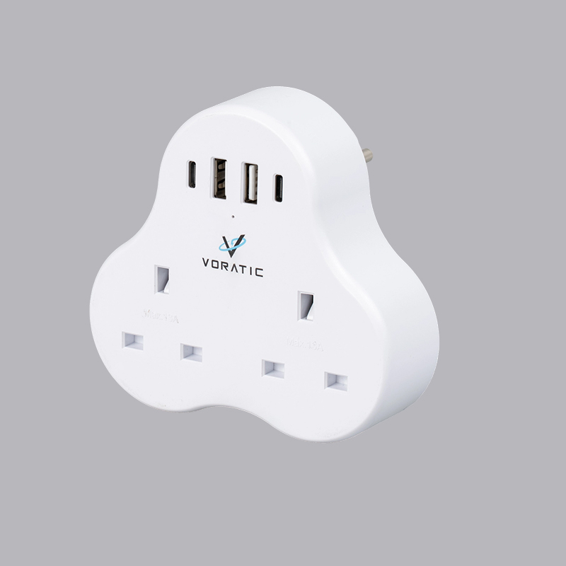 VT-923-DE din Marea Britanie în Germania, 2 prize, 2 porturi USB, 2 porturi tip C adaptor