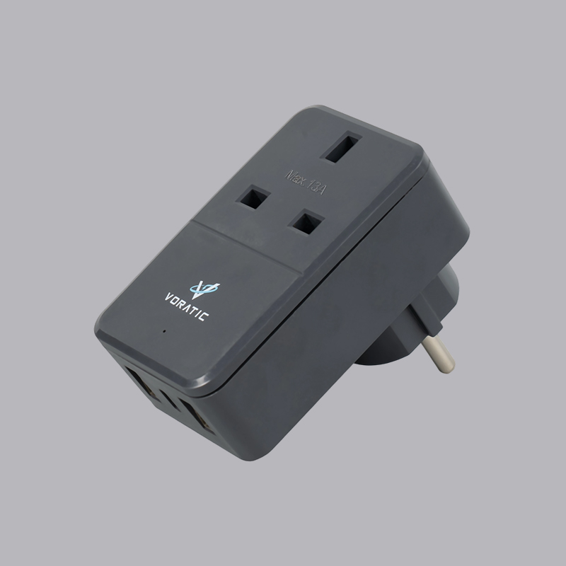 VT-925-DE din Marea Britanie în Germania, 1 priză, 2 porturi USB, 1 adaptor porturi tip C