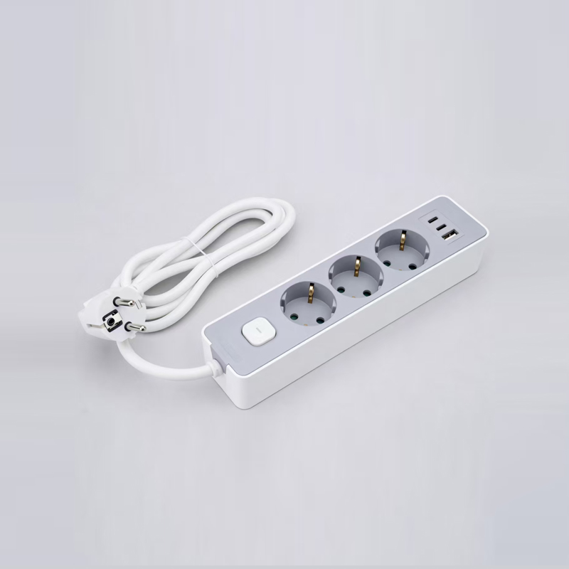 LOB-03K-AC Presă de alimentare cu 3 prize de tip german cu comutator, încărcător rapid PD, 1 porturi USB-A și 2 porturi de tip C Multi-priză